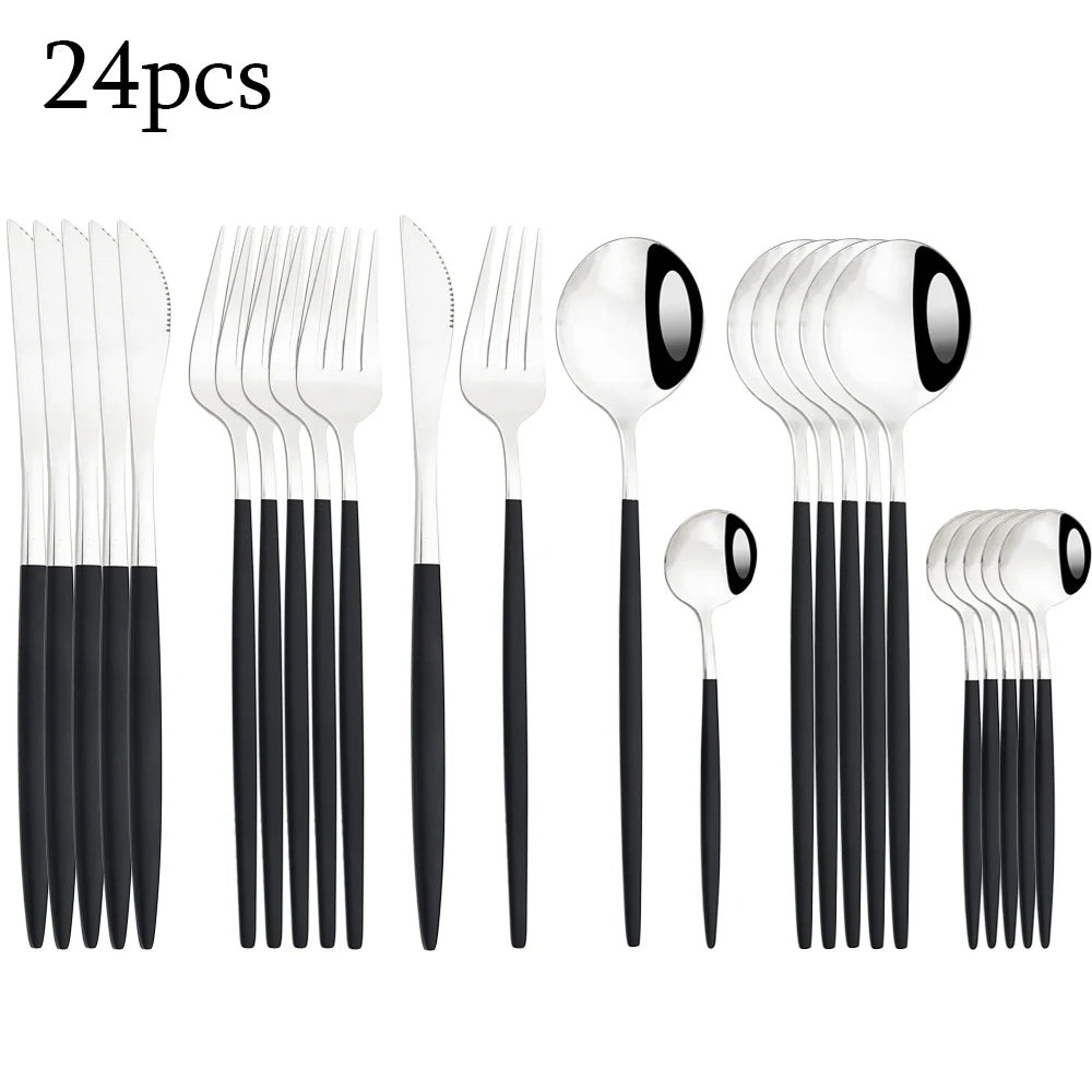 Zoseil Cutlery Set in Red and Gold Stainless Steel 24 Pcs Dinnerware Set in Flatware Kitchen Dinner Mmirror Stainless Steel